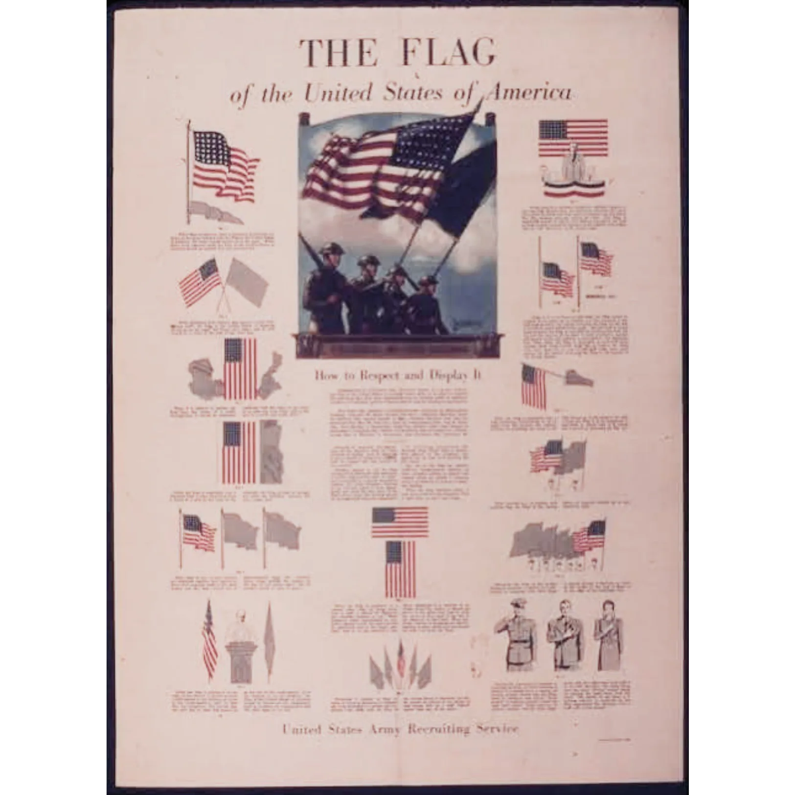 A vintage U.S. Army Recruiting Service poster illustrating flag etiquette