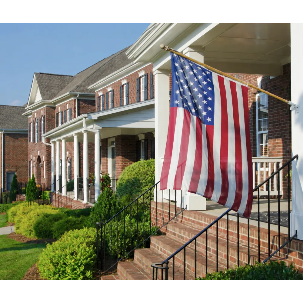 Placeholder — flag displayed on a house